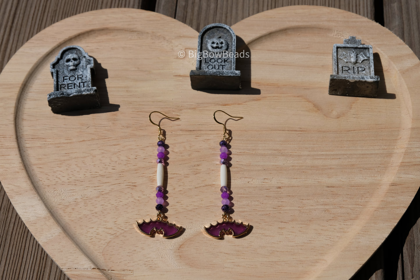 Bat bone and shell earrings