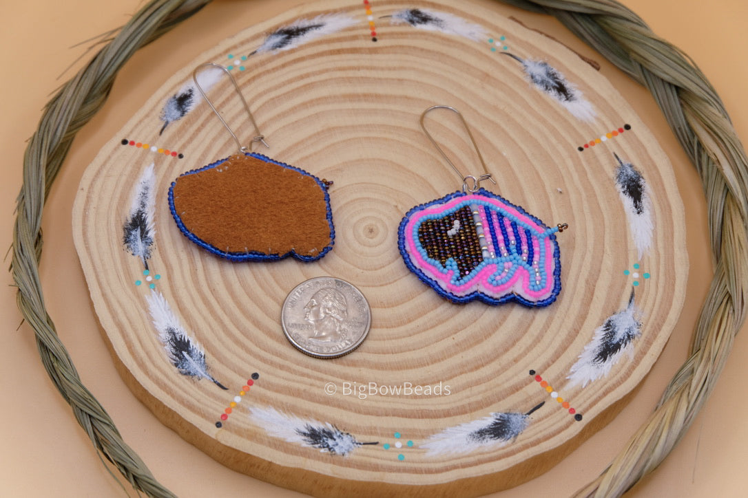 Blue and Pink Buffalo Earrings