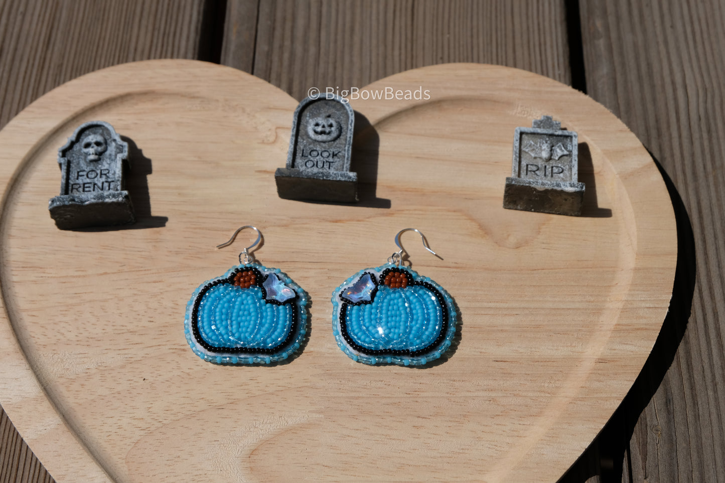 Blue bat pumpkin earrings