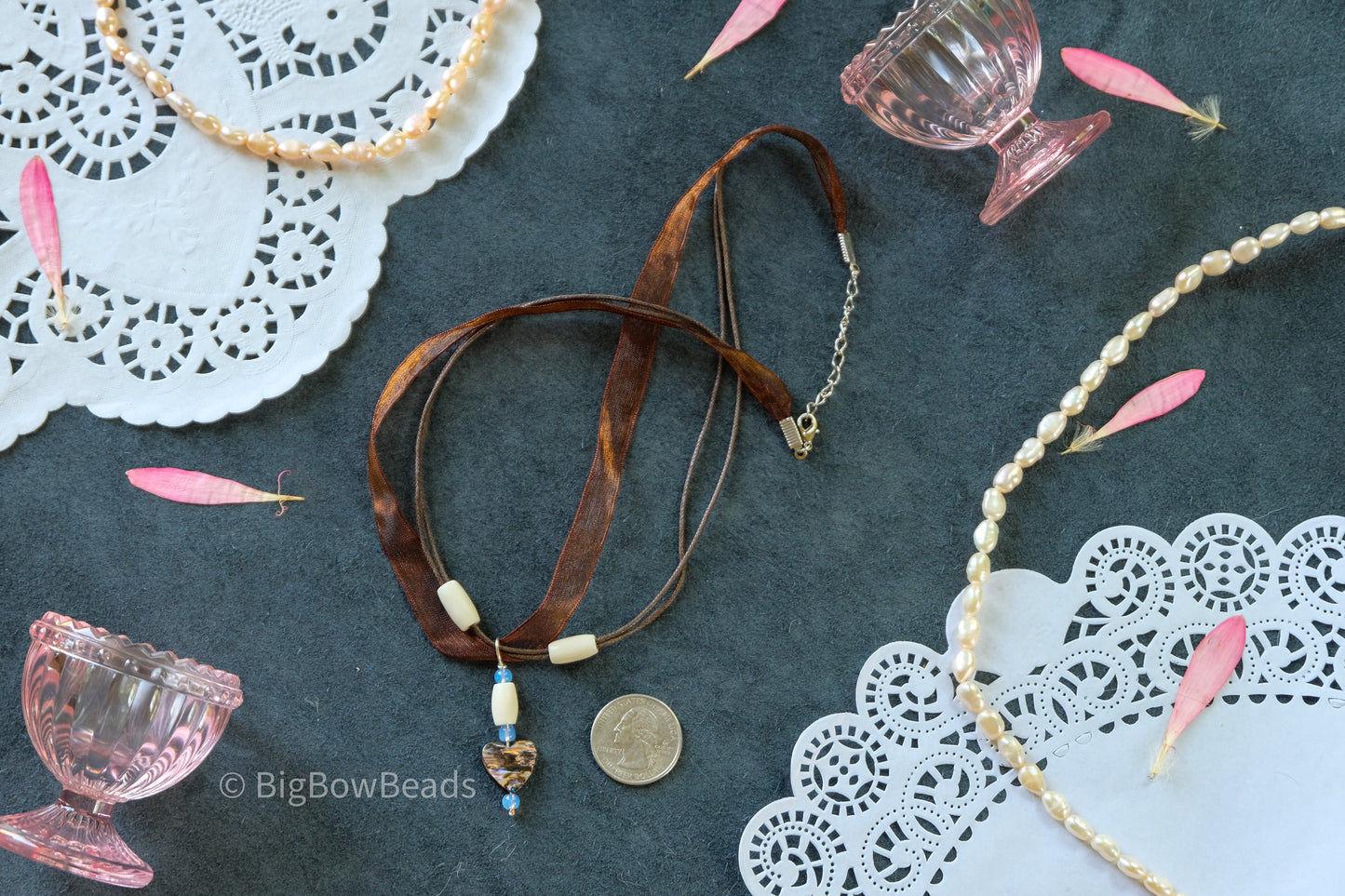 Brown Ribbon Necklace