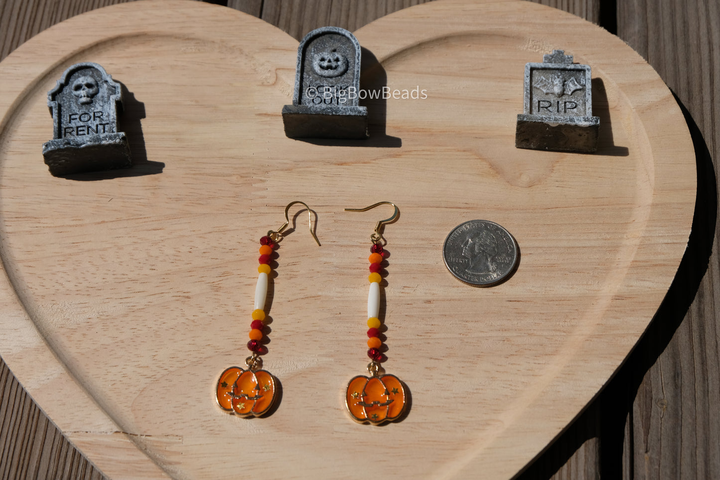 Pumpkin bone and shell earrings