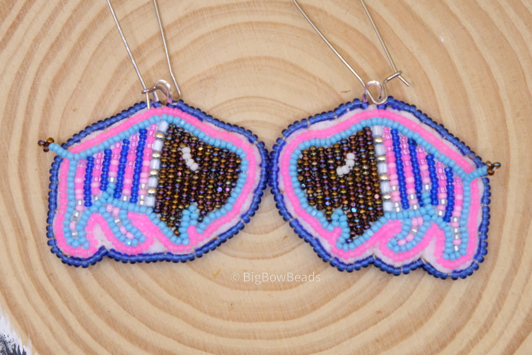 Blue and Pink Buffalo Earrings