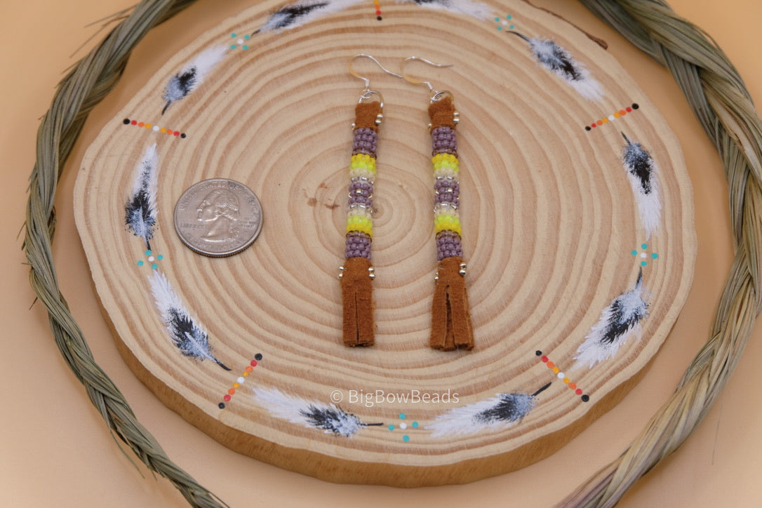 Purple and Yellow Buffalo Tail Earrings