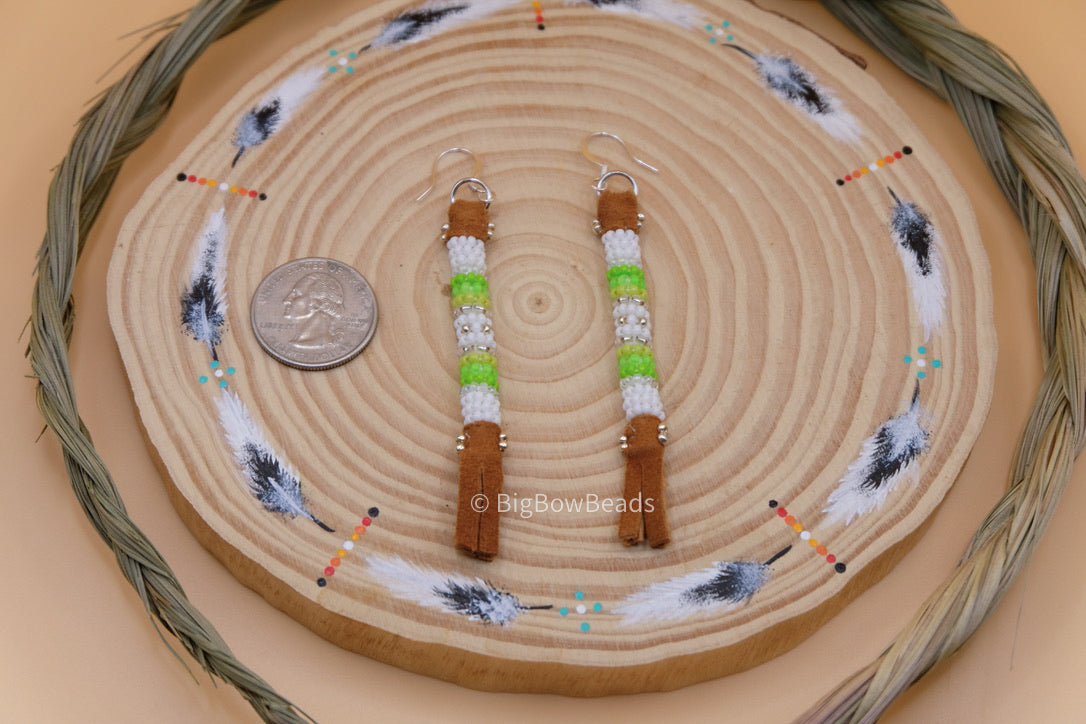 White and Green Buffalo Tail Earrings