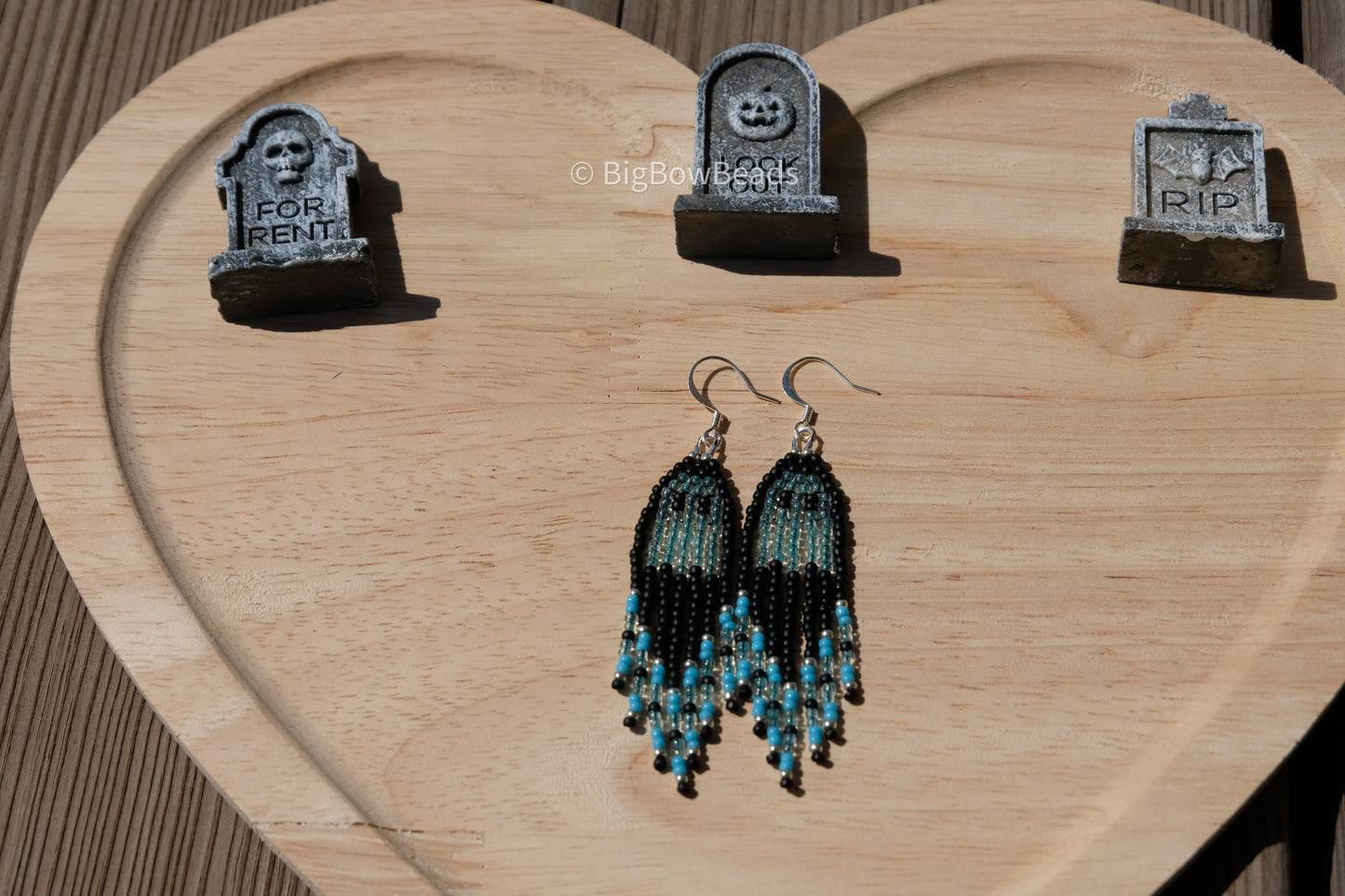 Blue power puff ghost earrings