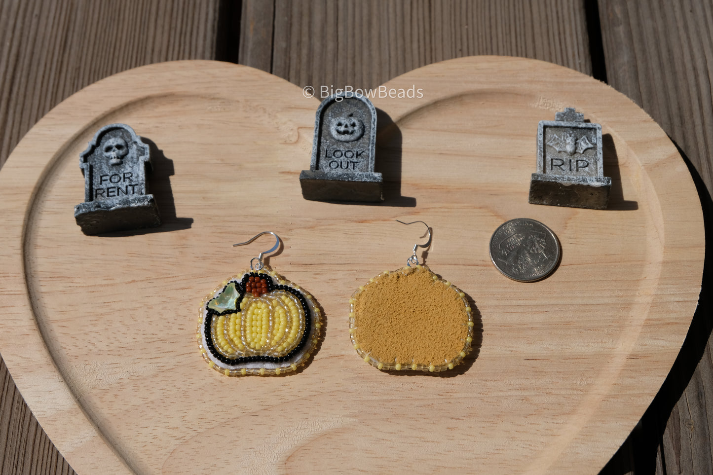 Yellow bat pumpkin earrings