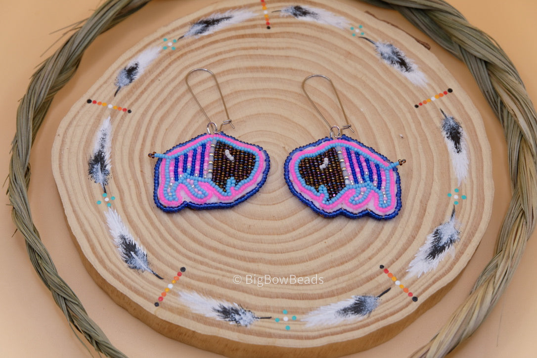 Blue and Pink Buffalo Earrings