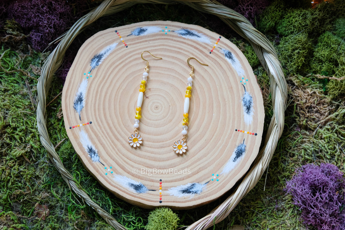 Shasta Daisy Bone and Glass Earrings