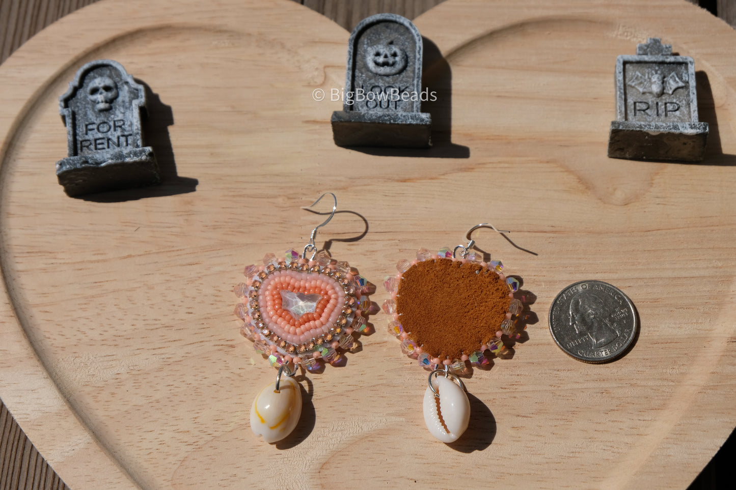 Peach bat earrings