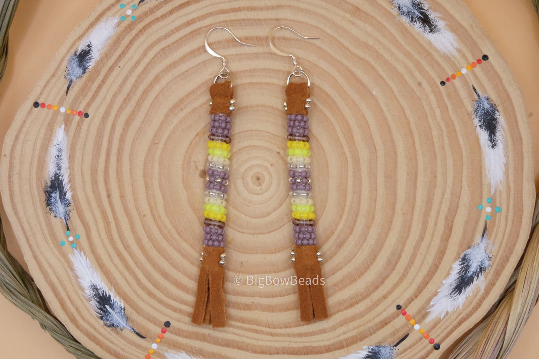 Purple and Yellow Buffalo Tail Earrings
