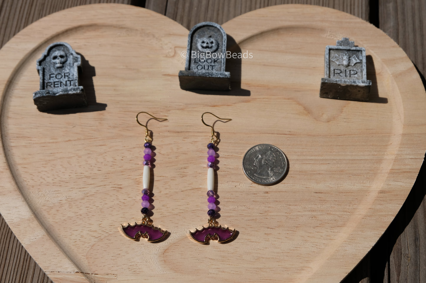 Bat bone and shell earrings