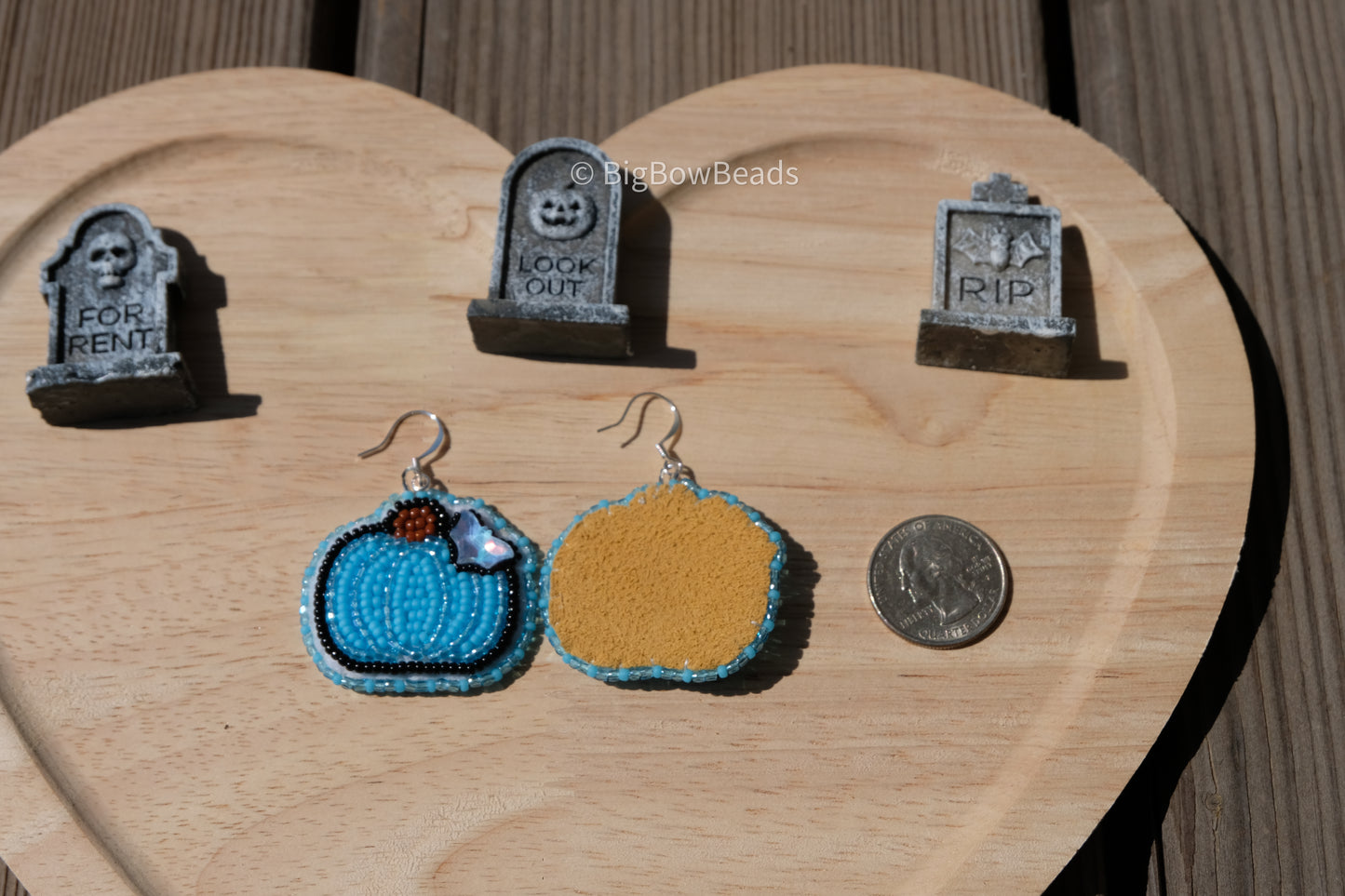Blue bat pumpkin earrings