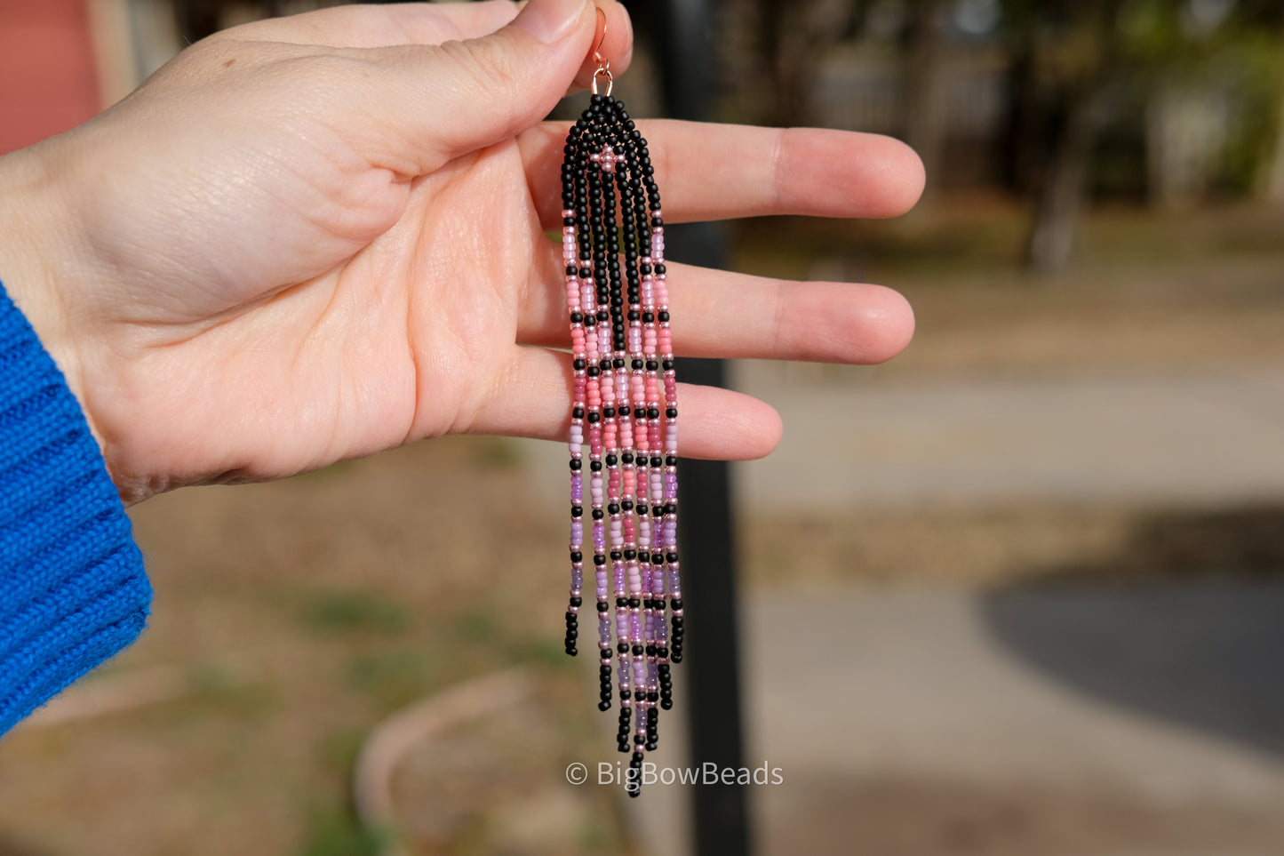 Black and Pink Fringe Earrings