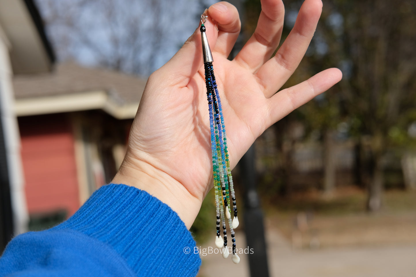 Blue Green Fringe with Cone Earrings