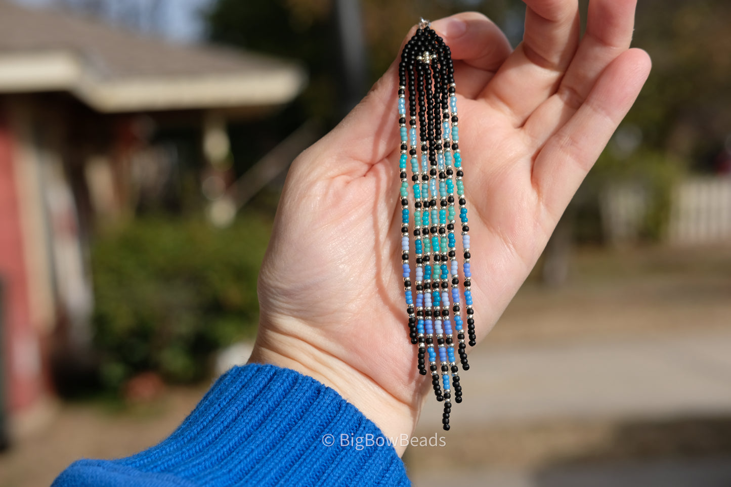 Black and Blue Fringe Earrings