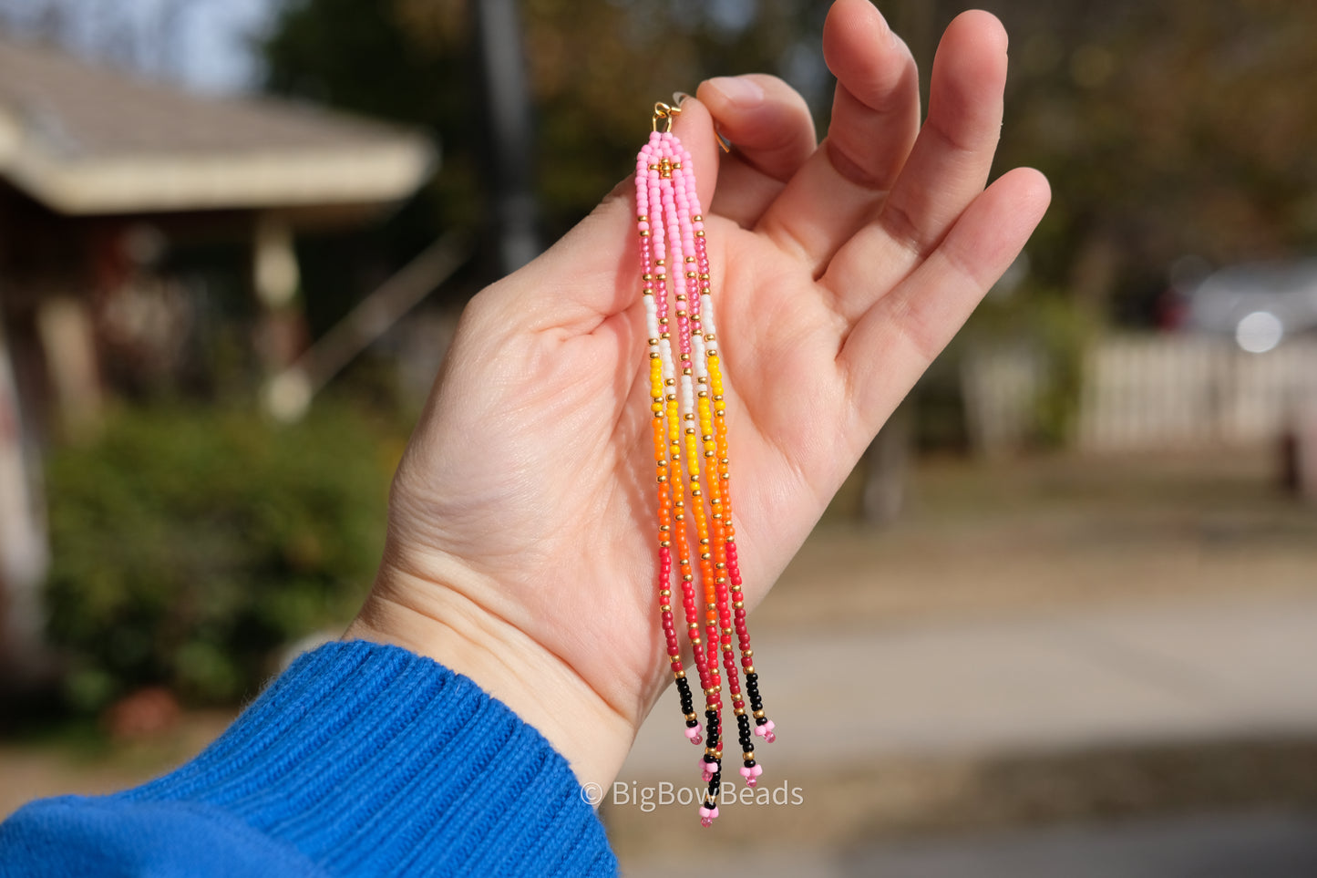 Light Hot Pink Fire Fringe Earrings