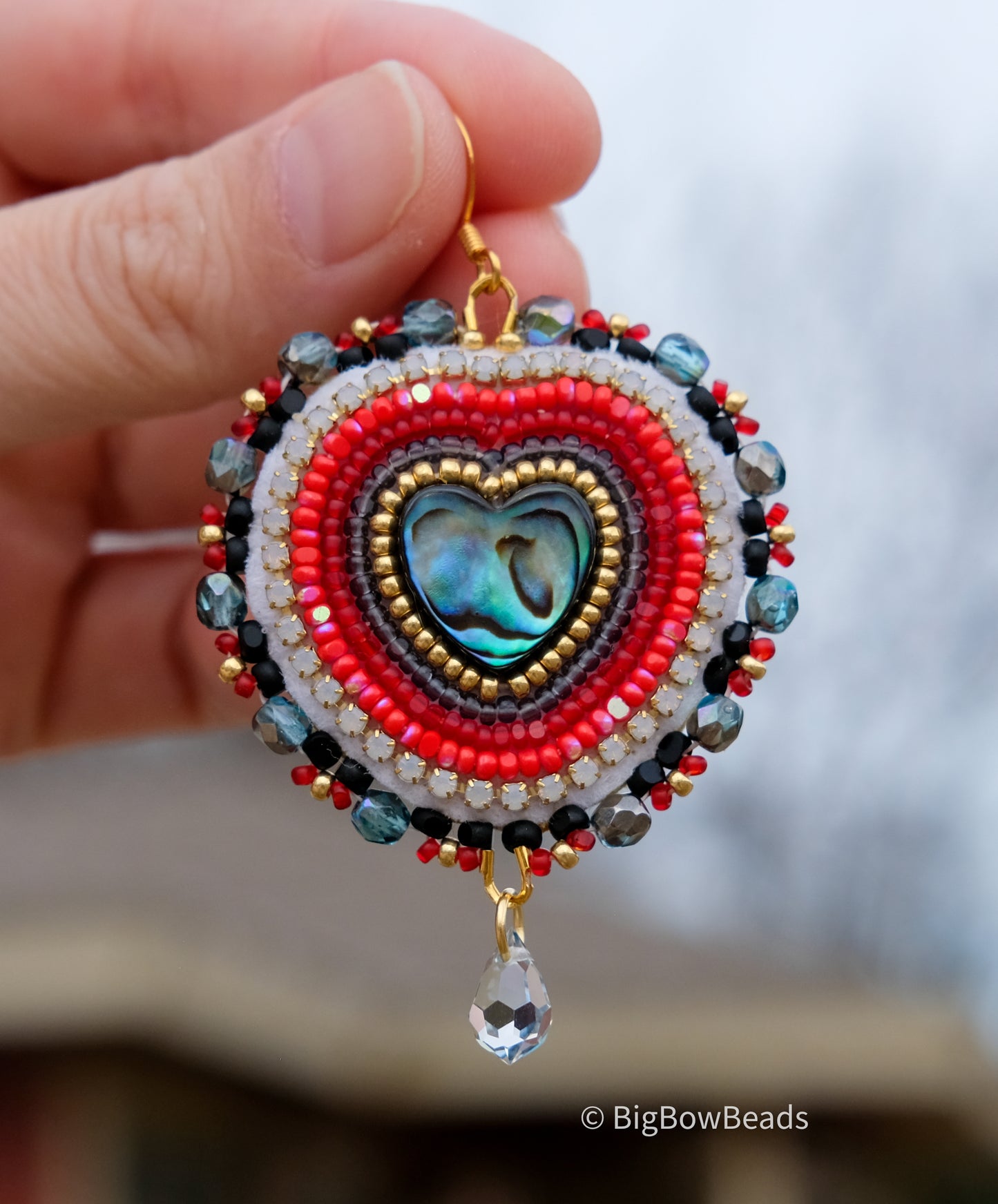 Red Heart Abalone Earrings