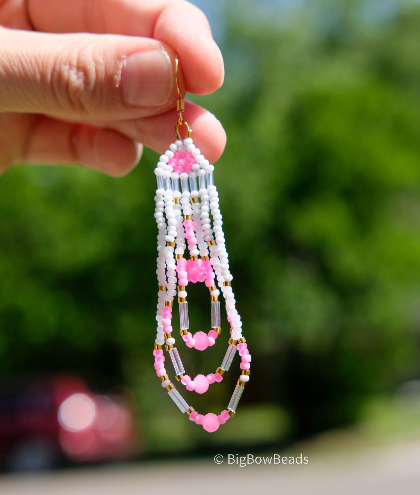Pink Neon Flower Fringe Earrings