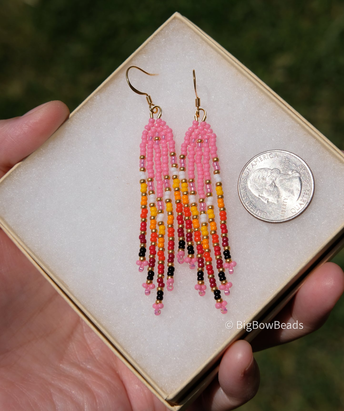 Summer Pink and Fire Mini Fringe Earrings