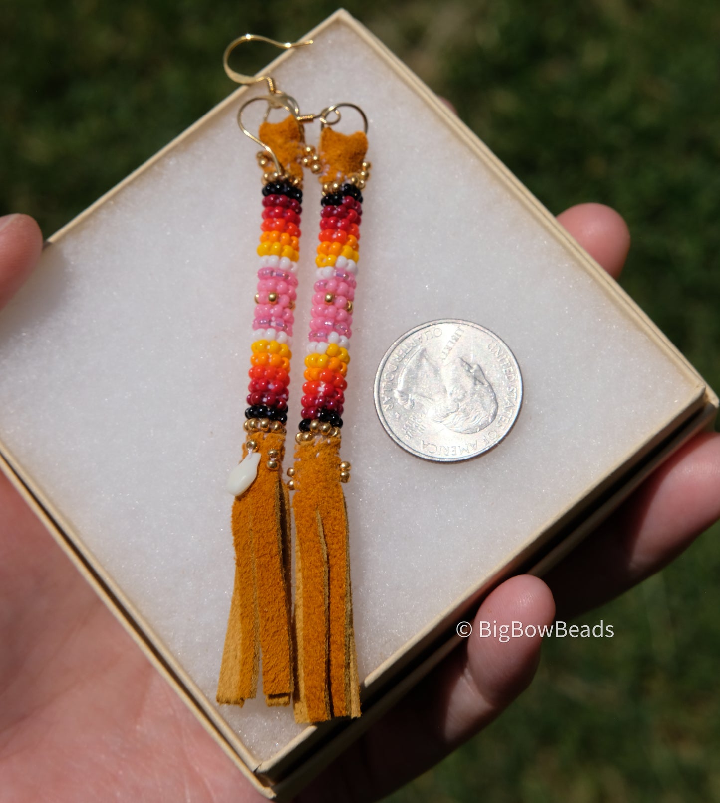 Summer Pink and Fire Buffalo Tail Earrings