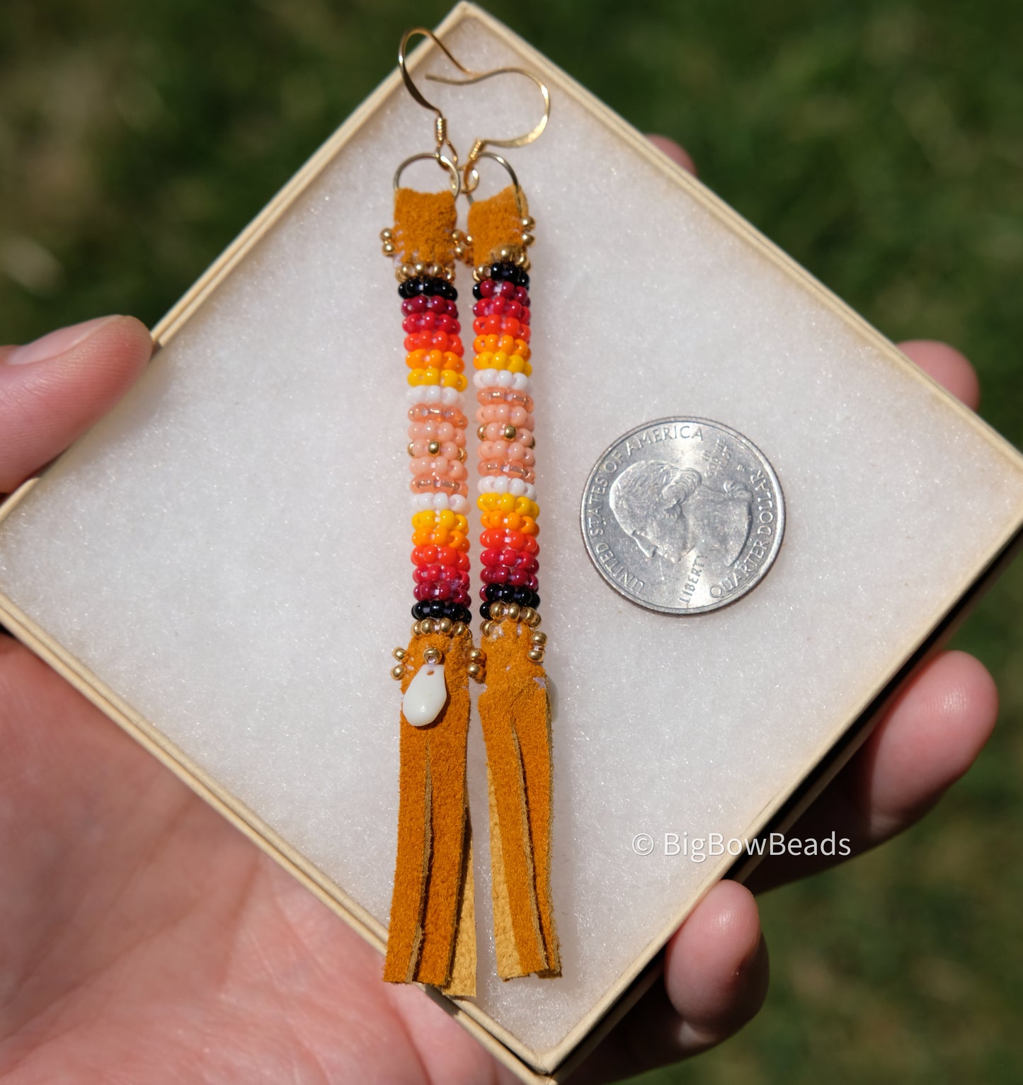Summer Peach and Fire Buffalo Tail Earrings