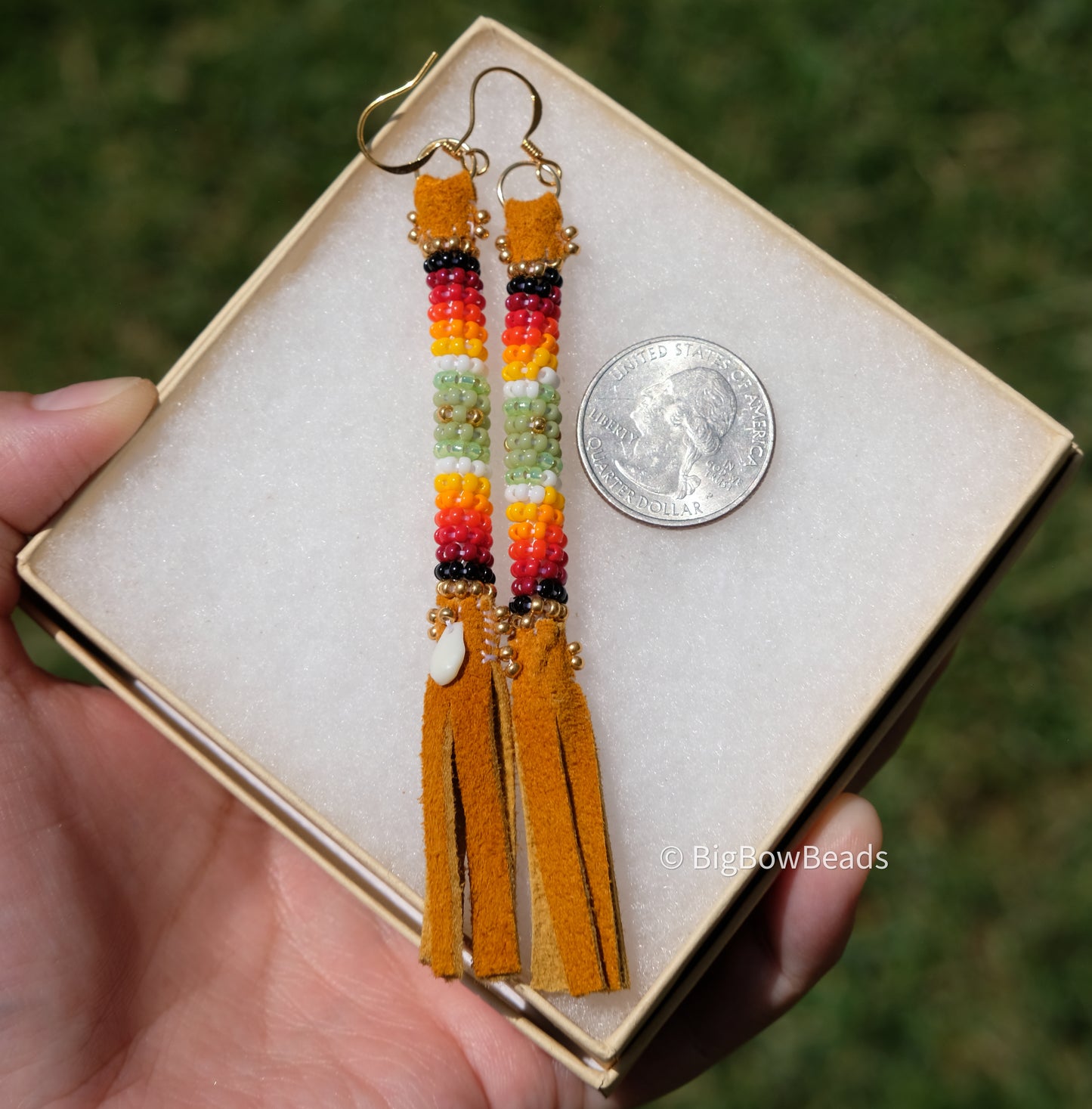 Summer Green and Fire Buffalo Tail Earrings