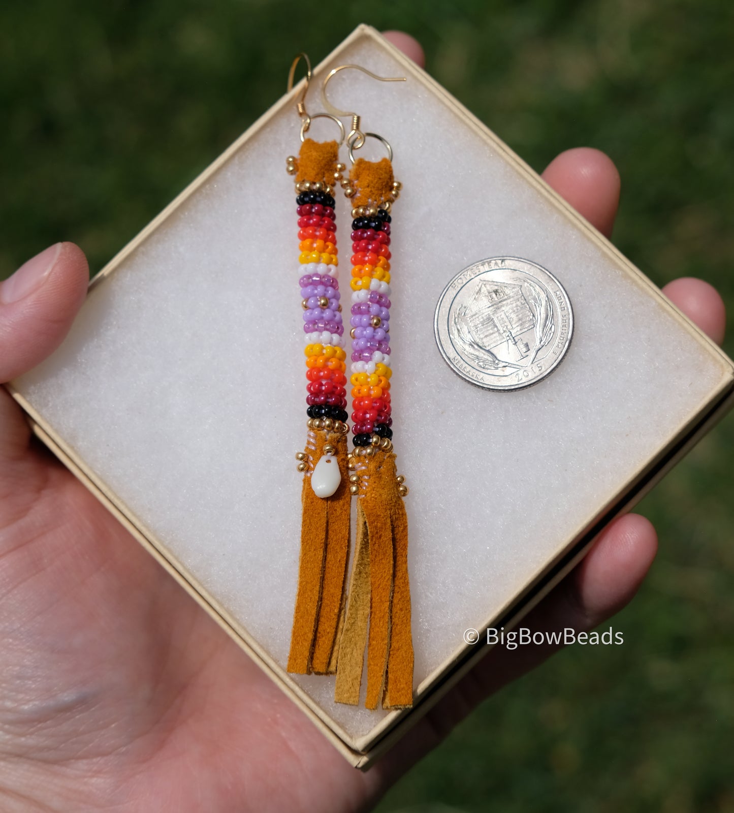 Summer Purple and Fire Buffalo Tail Earrings