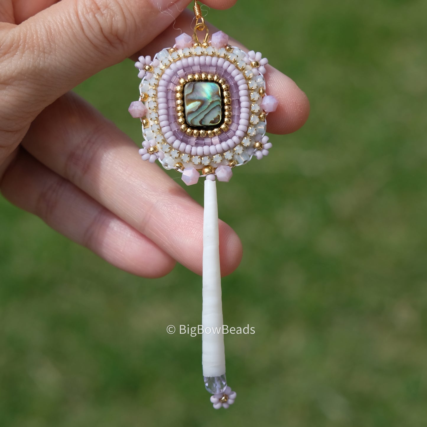 Lilac Abalone and Dentalium Earrings