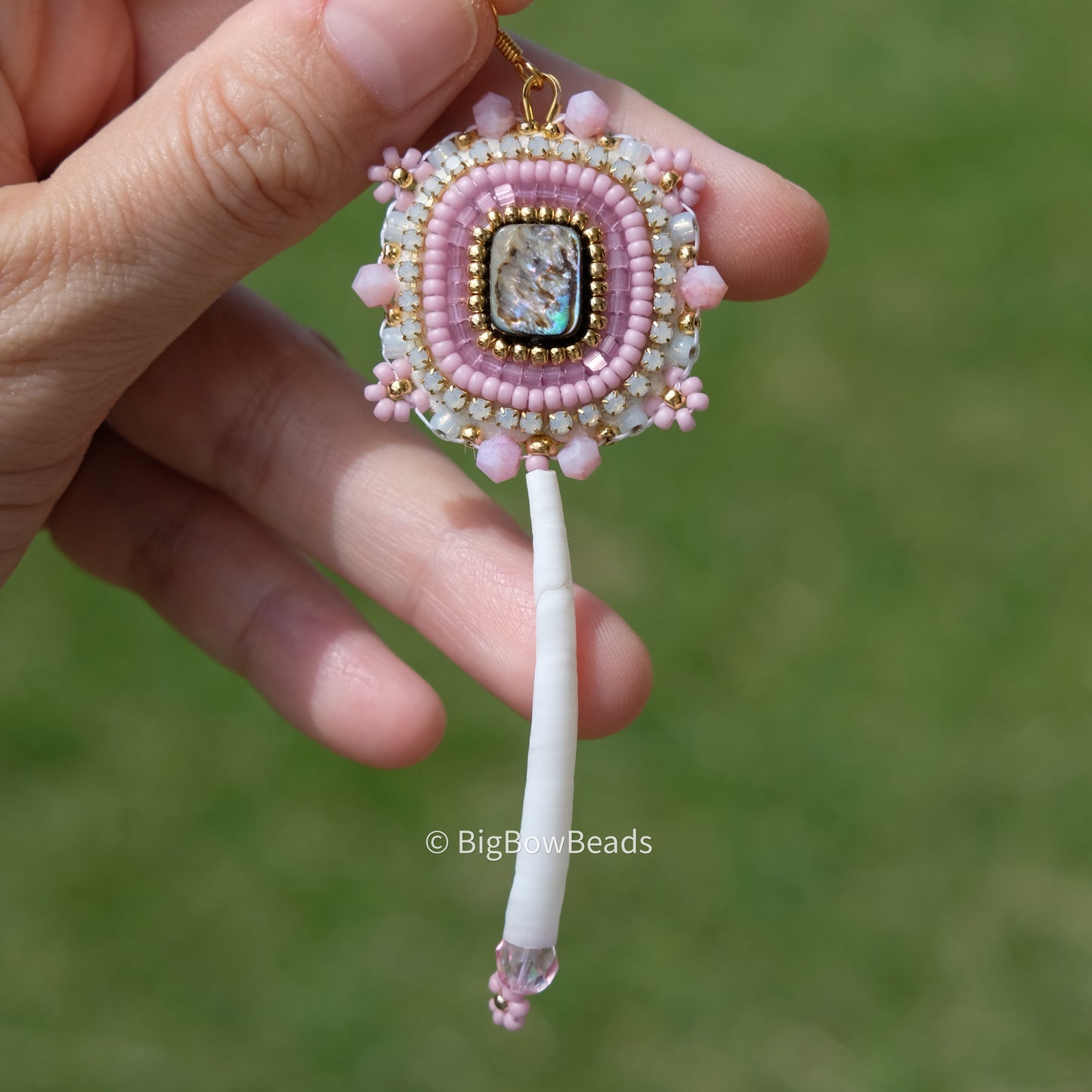 Mauve Abalone and Dentalium Earrings