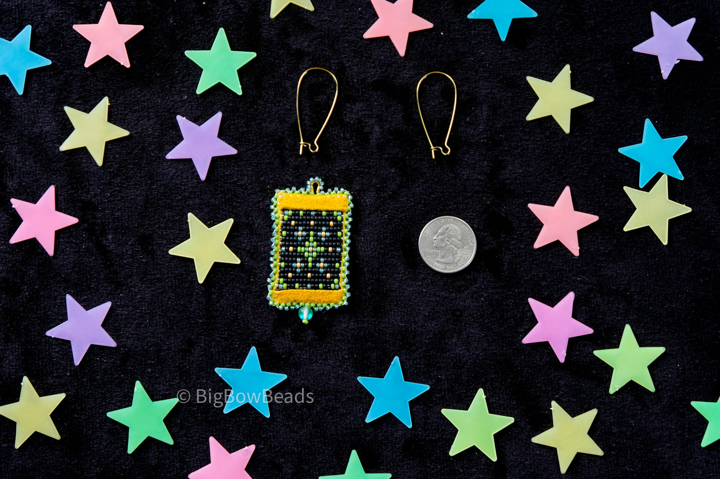 Green Woven Stars Earrings