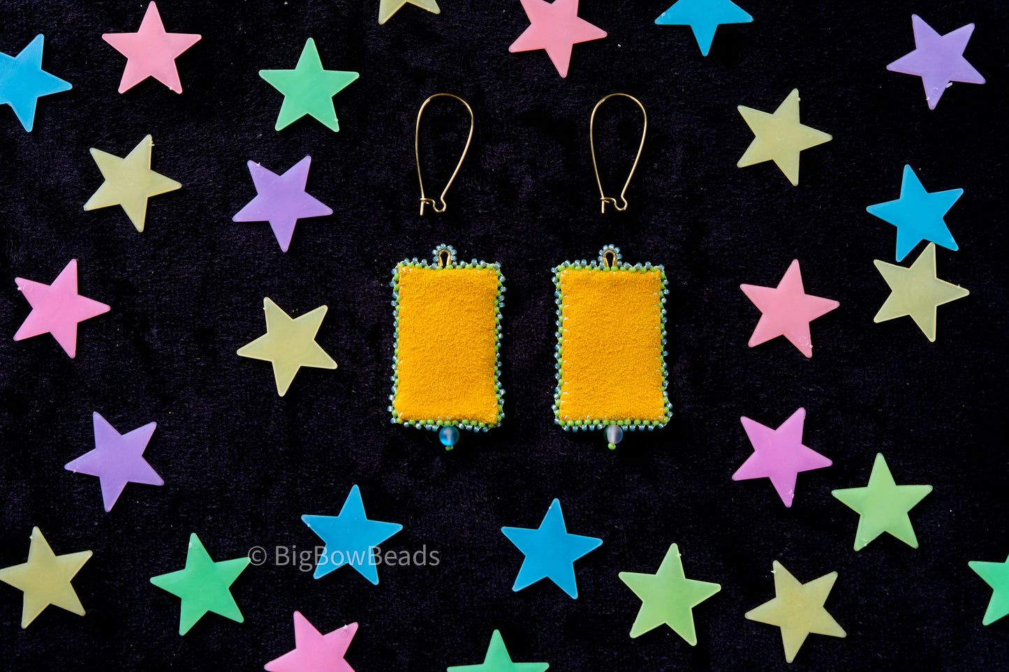 Green Woven Stars Earrings