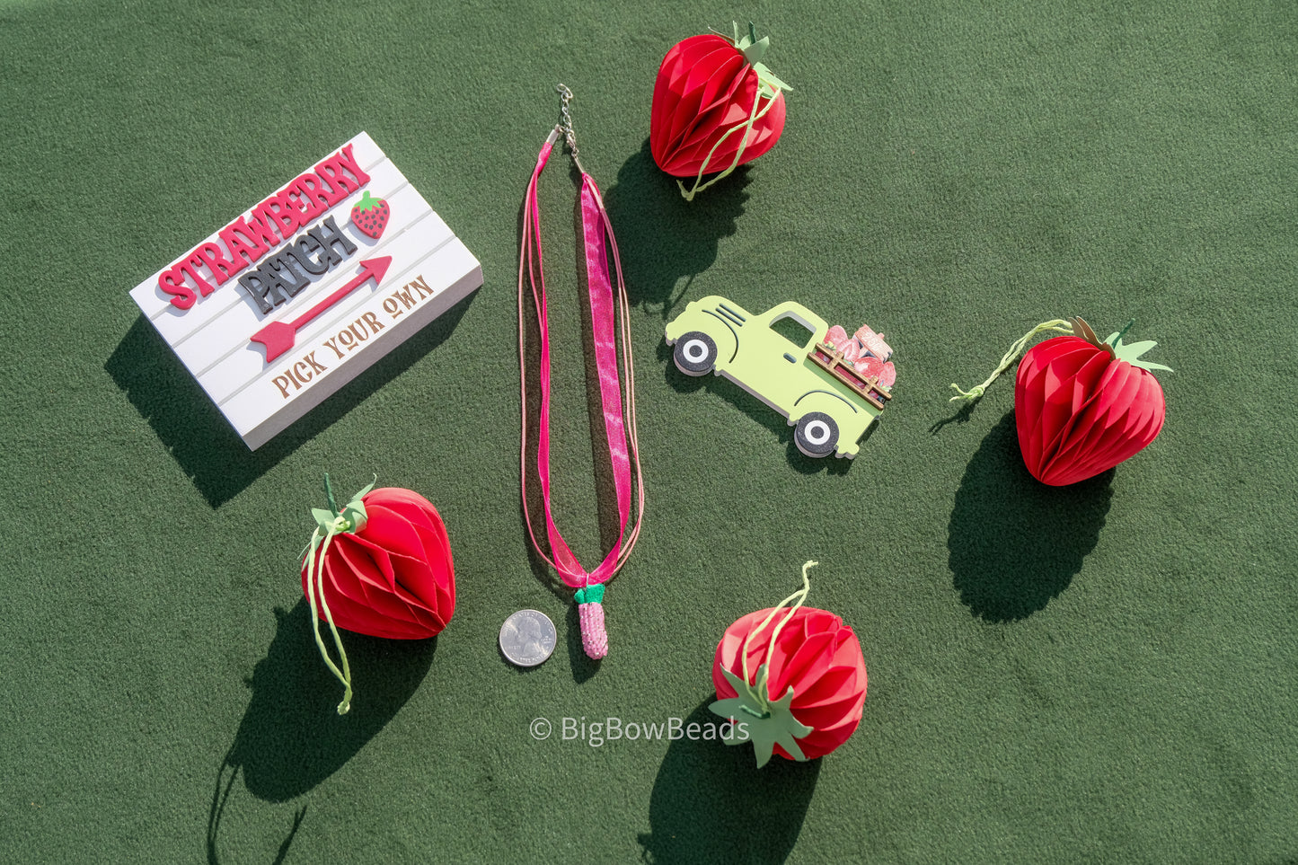 Silver and Pink Strawberry necklace