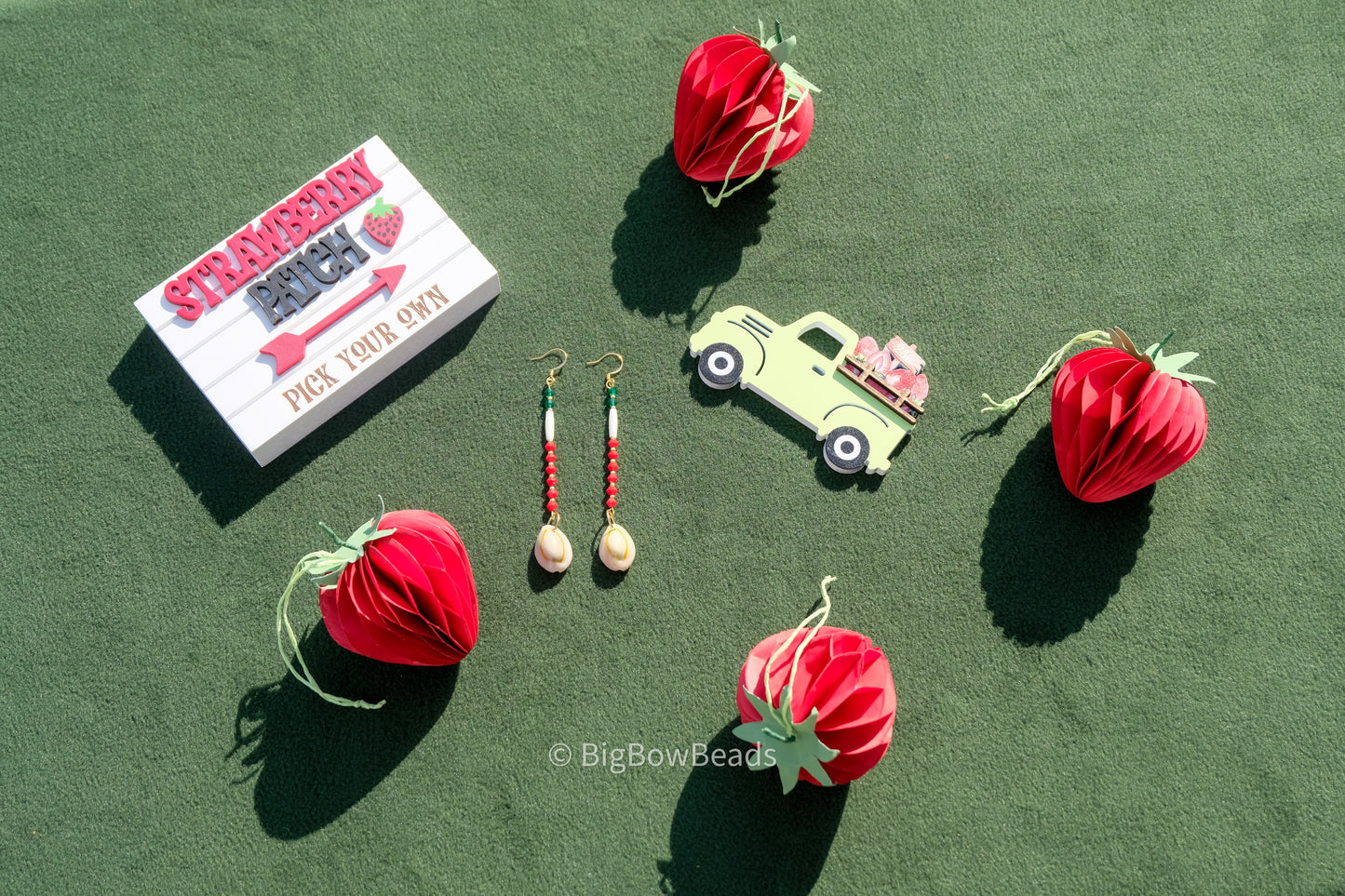 Strawberry Bone and Shell Earrings (gold)