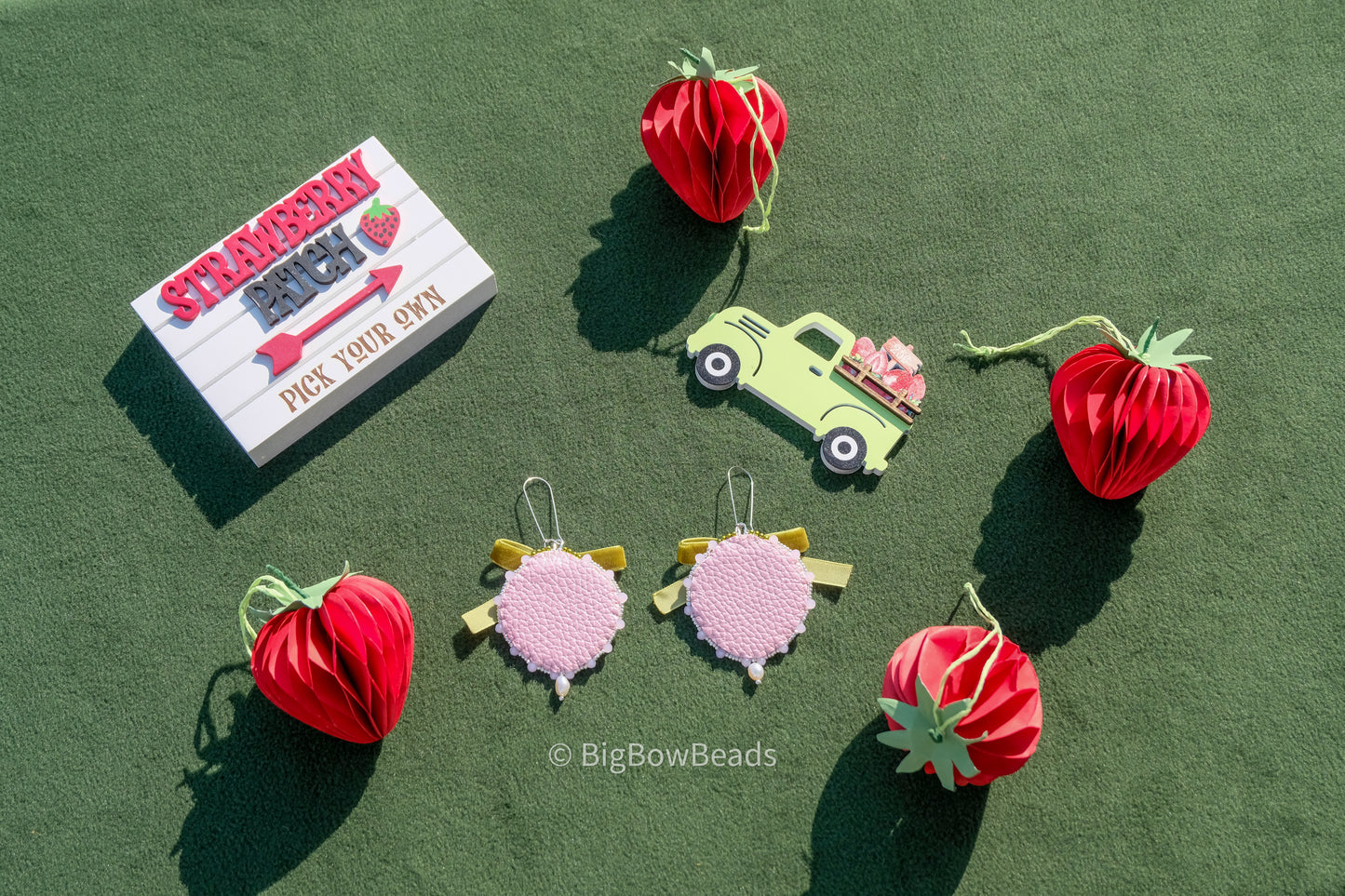 Pink Hide Strawberry earrings