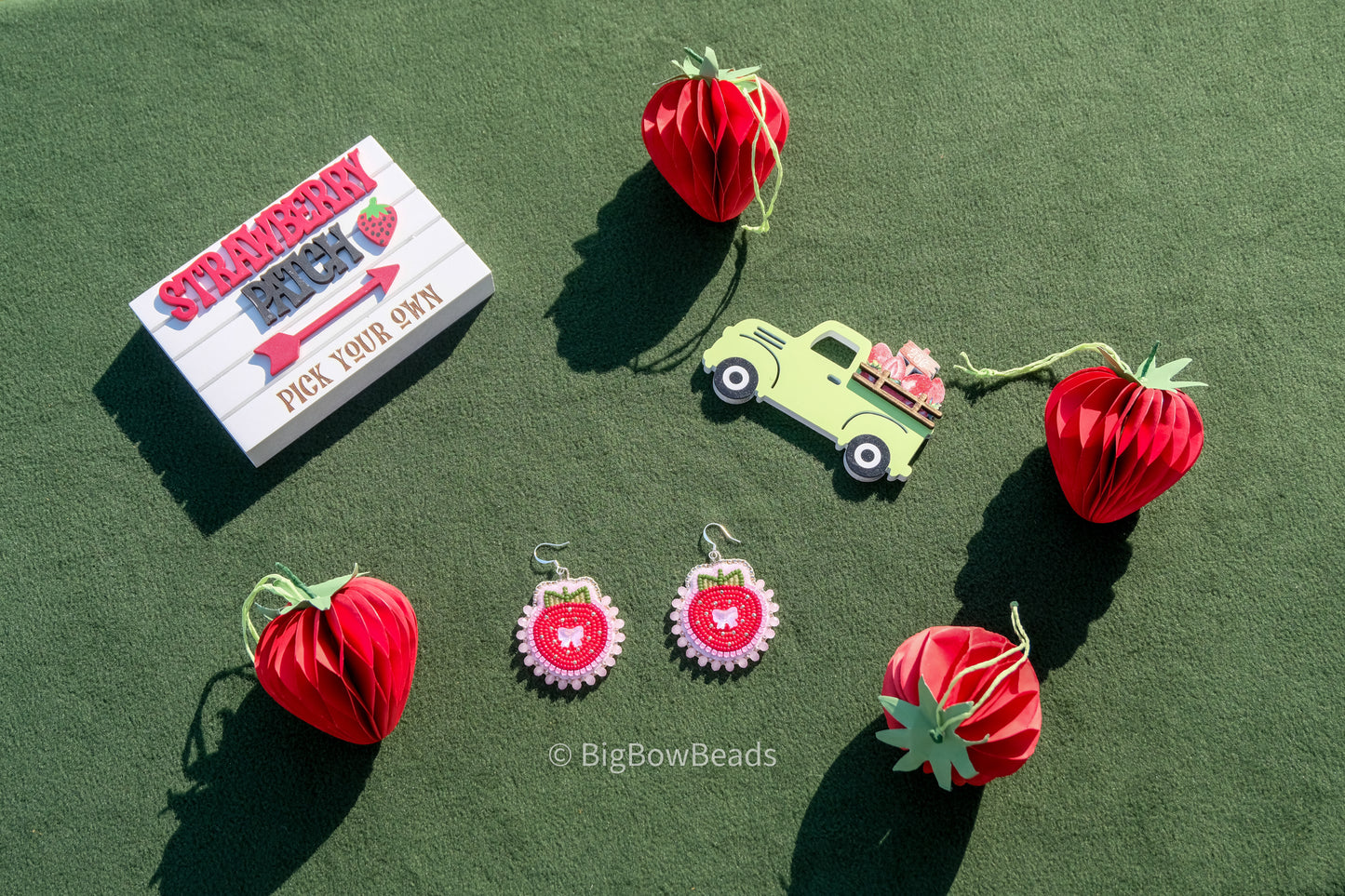 Pink Bow and Strawberry earrings