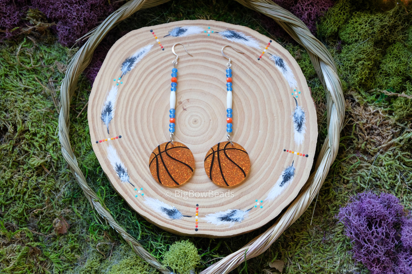 Basketball Bone and Glass Earrings