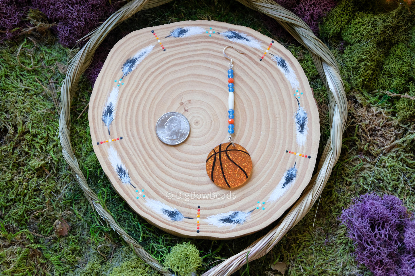 Basketball Bone and Glass Earrings