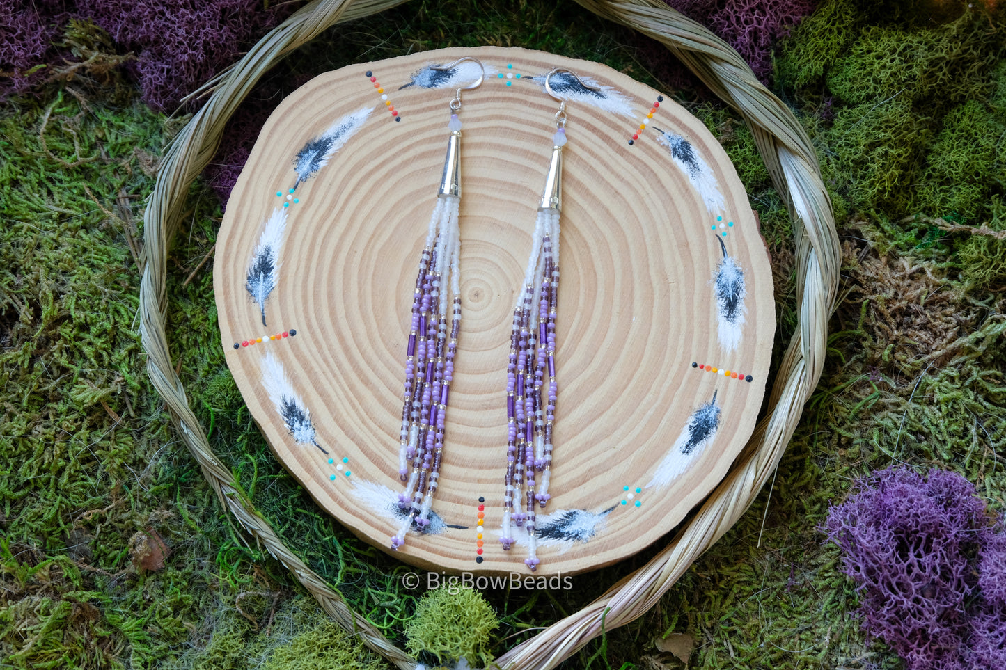 Matte Frosted Purple Fringe Cone Earrings