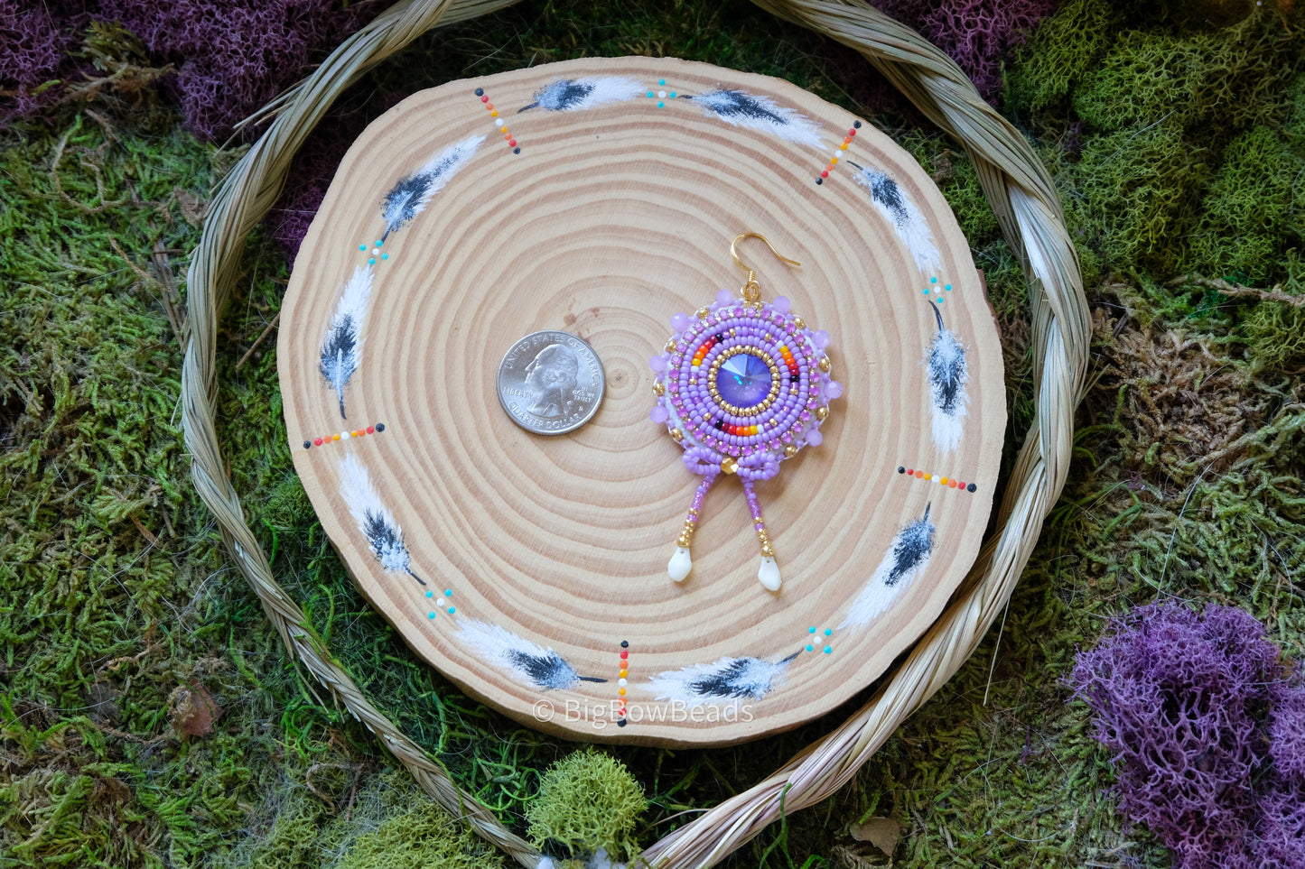 Purple and Fire Circle Bow Earrings