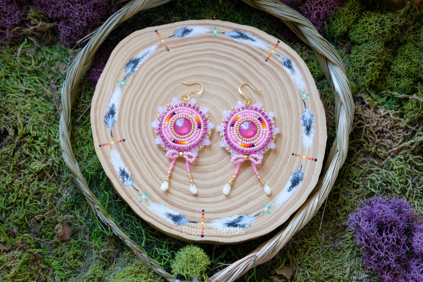 Pink and Fire Circle Bow Earrings