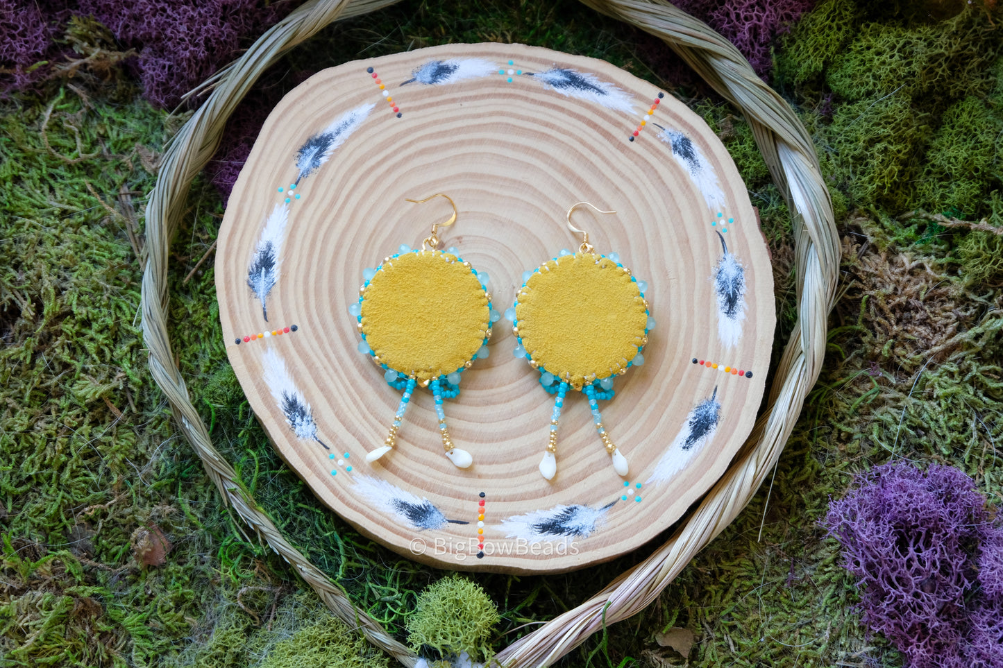 Aqua Teal and Fire Circle Bow Earrings