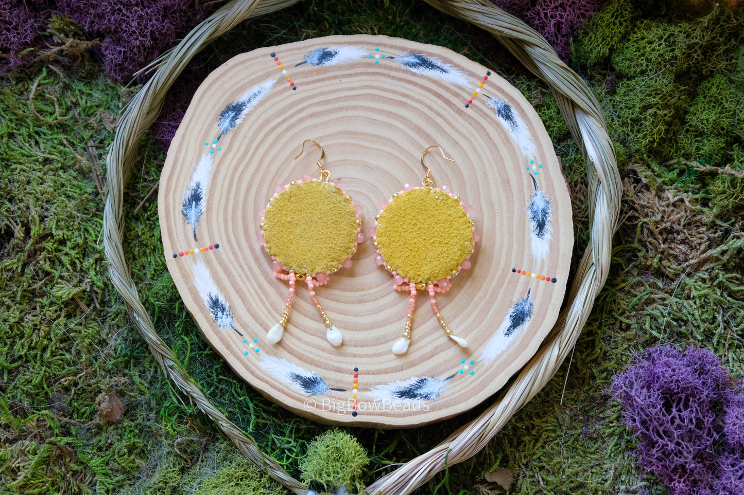 Peach and Fire Circle Bow Earrings