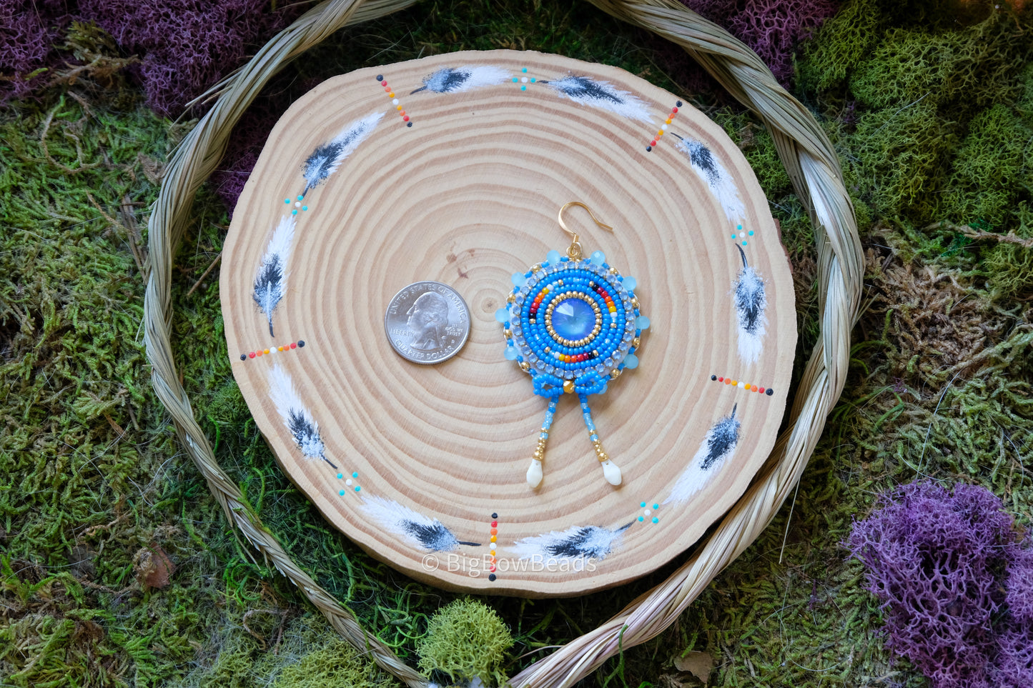 Blue and Fire Circle Bow Earrings