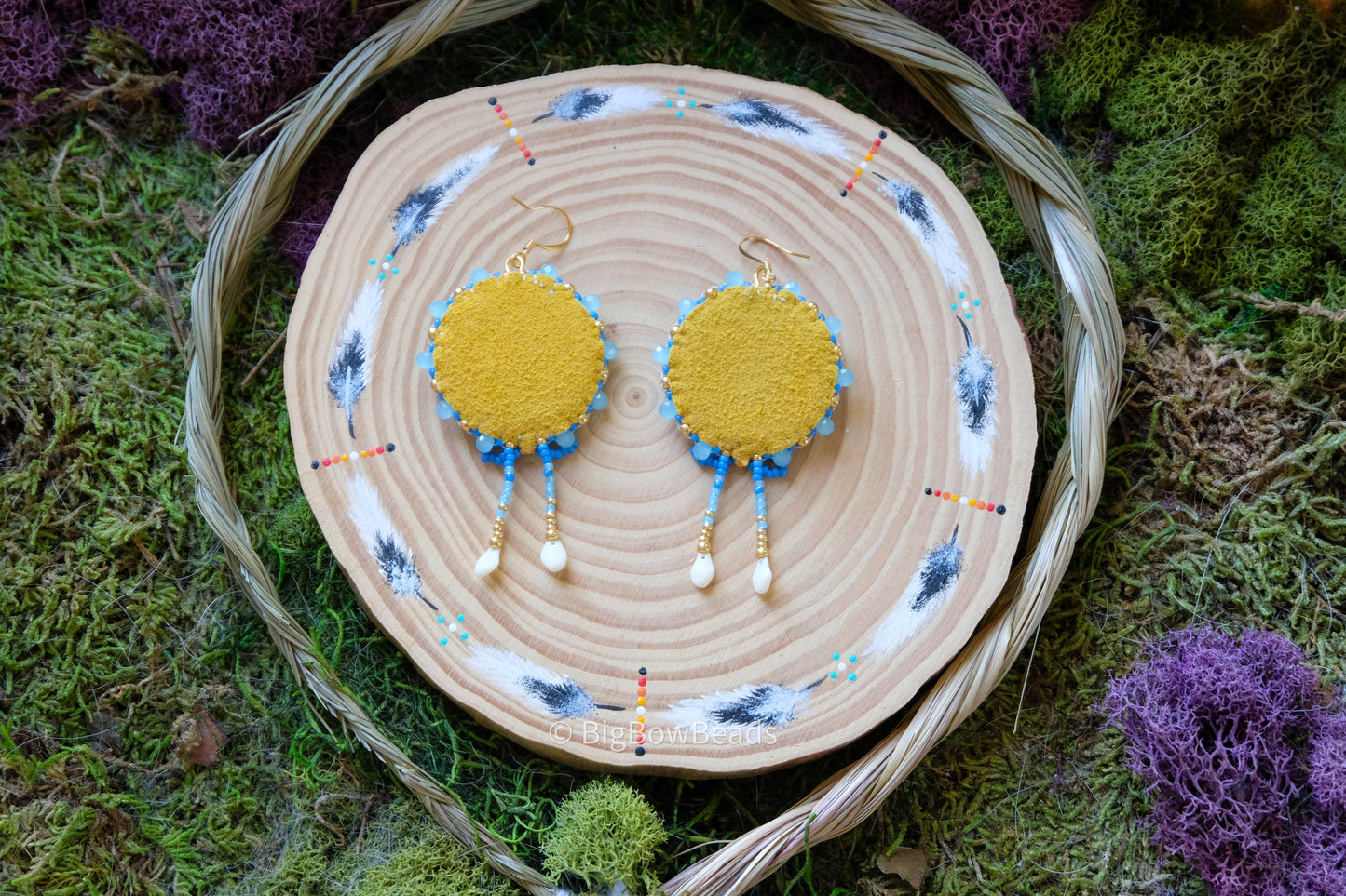 Blue and Fire Circle Bow Earrings