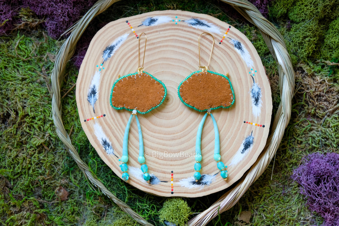 Floral Green Buffalo Earrings