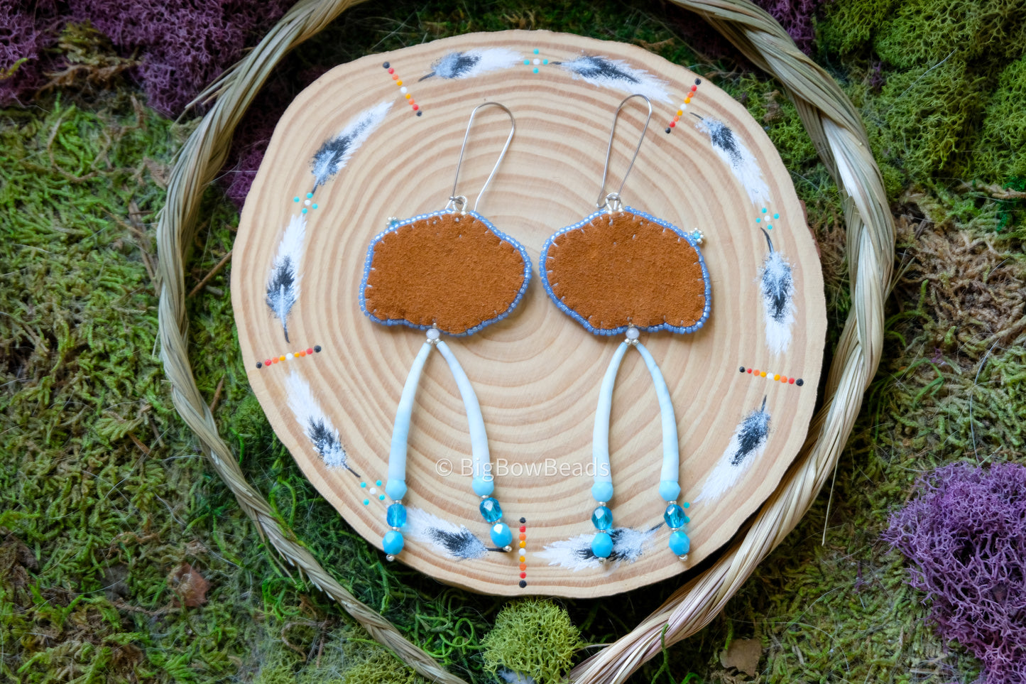 Floral Blue Buffalo Earrings