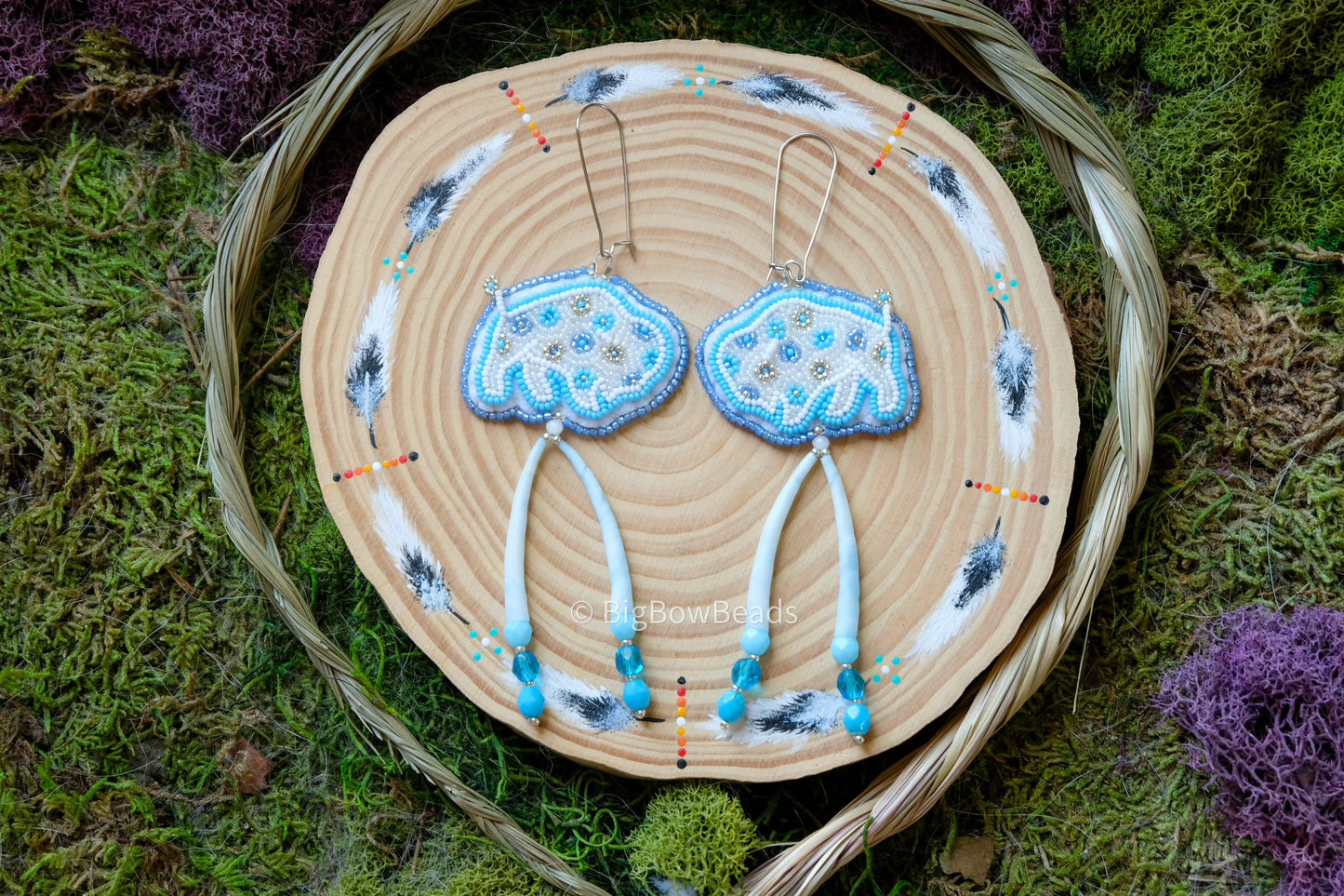 Floral Blue Buffalo Earrings