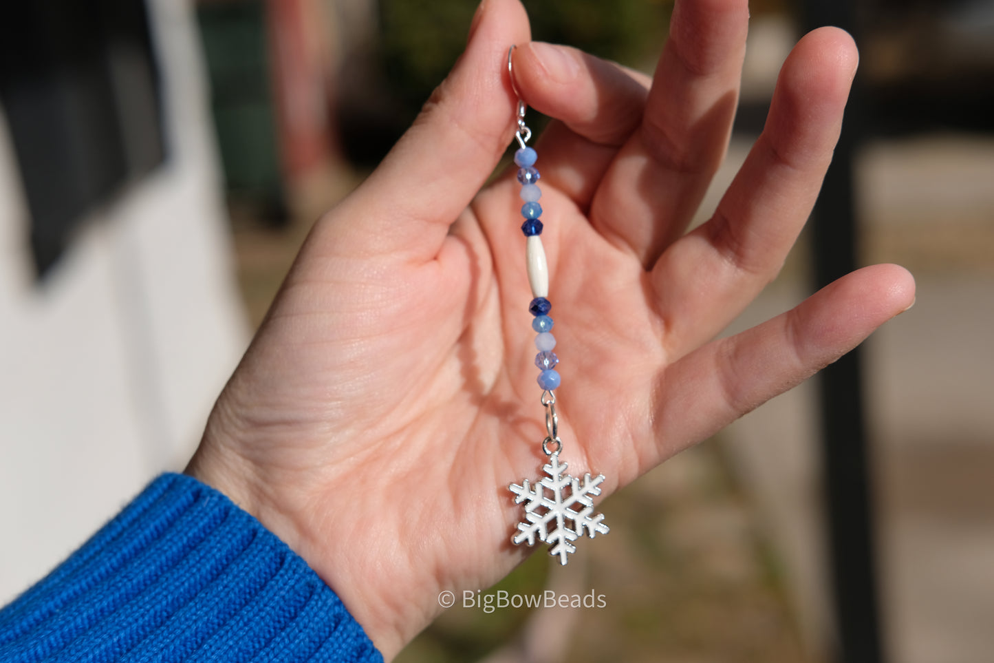 Icy Blue Snowflake Stick Earrings