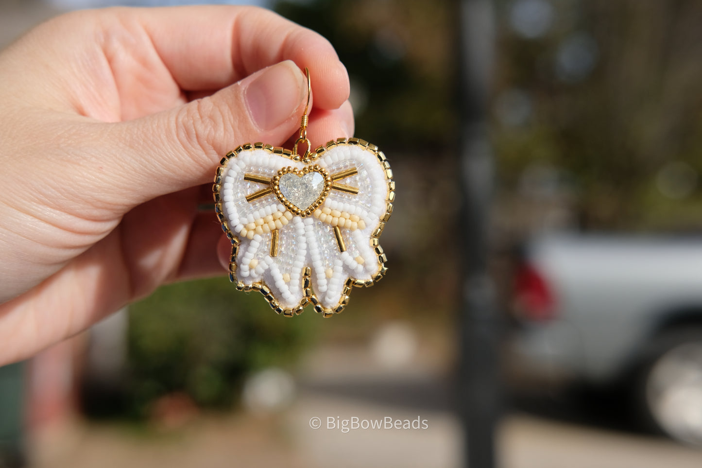 White Bow Earrings