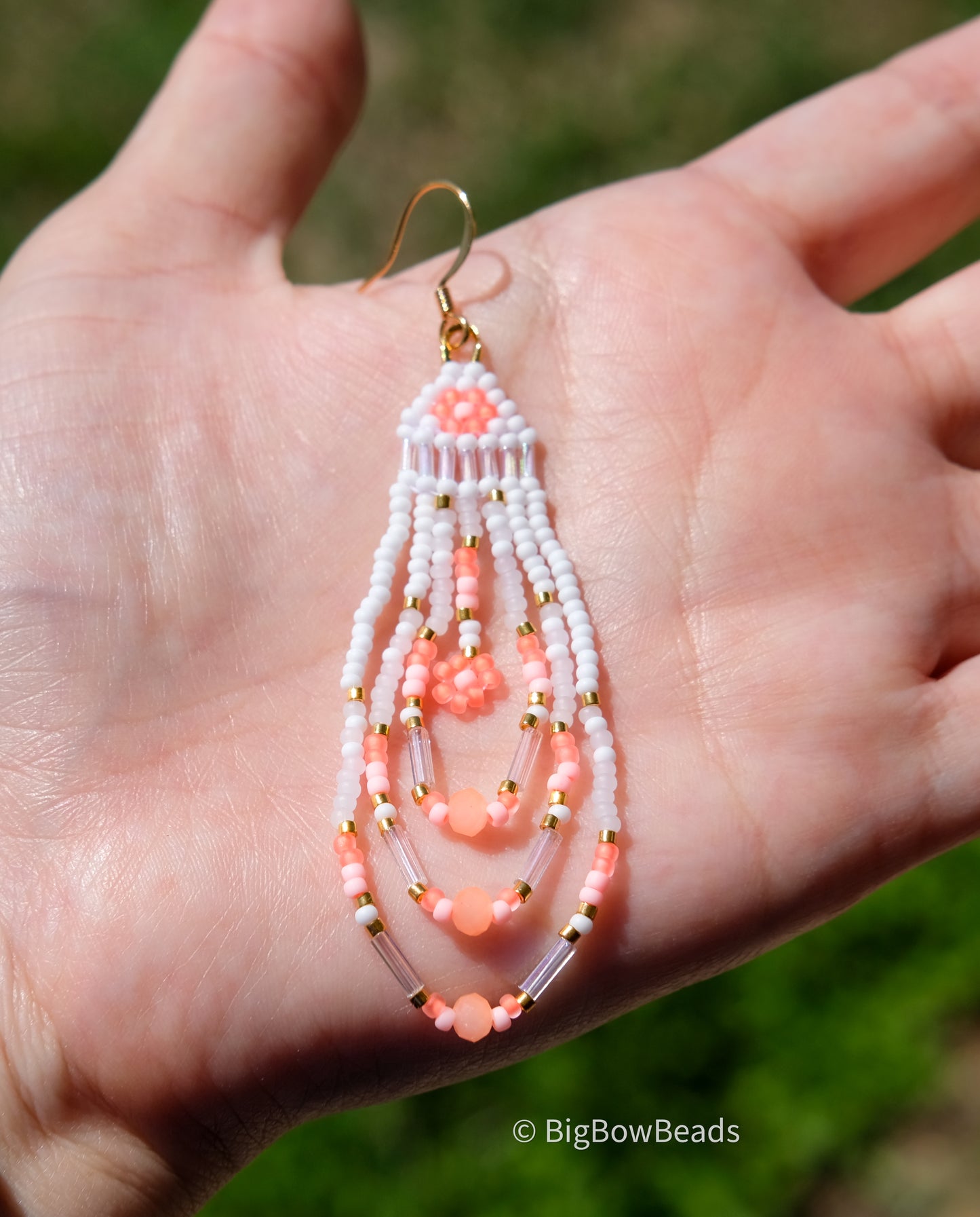 Orange Neon Flower Fringe Earrings